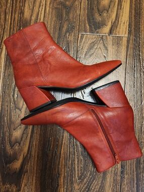 Vagabond Burnt Orange Leather Pointed-Toe Ankle Boots Block Heel Sz 8 EU 39